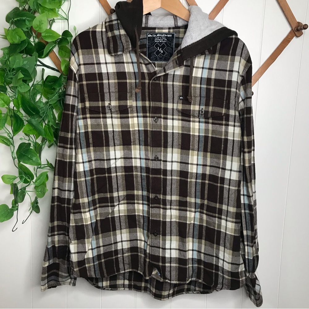 Womens Quicksilver Hooded Flannel Button Down with Floral Cuffs size Large